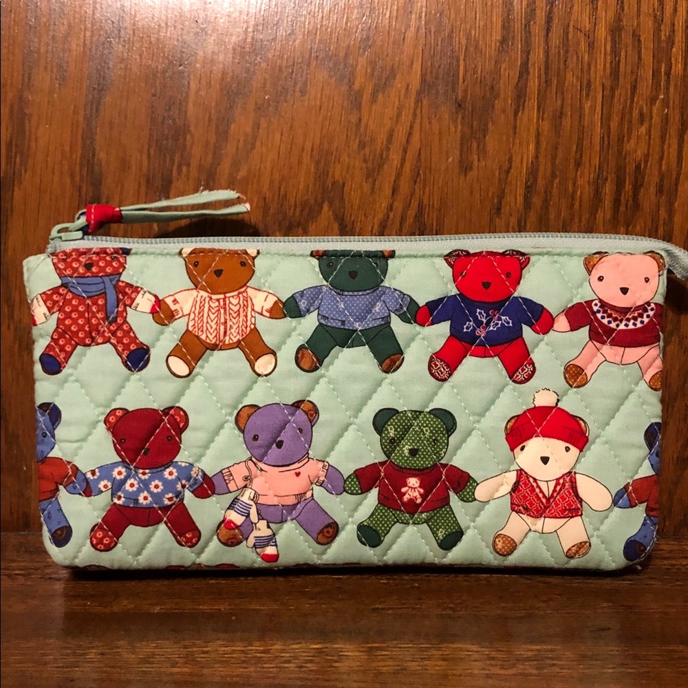 NWT-Vera Bradley-Essential Trio Clutch-Toasty Teddies🧸Green Multi-Cotton-$75